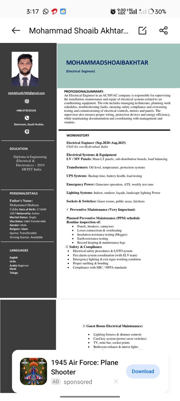 Jubail, Job Seekers, Electrical Engineer