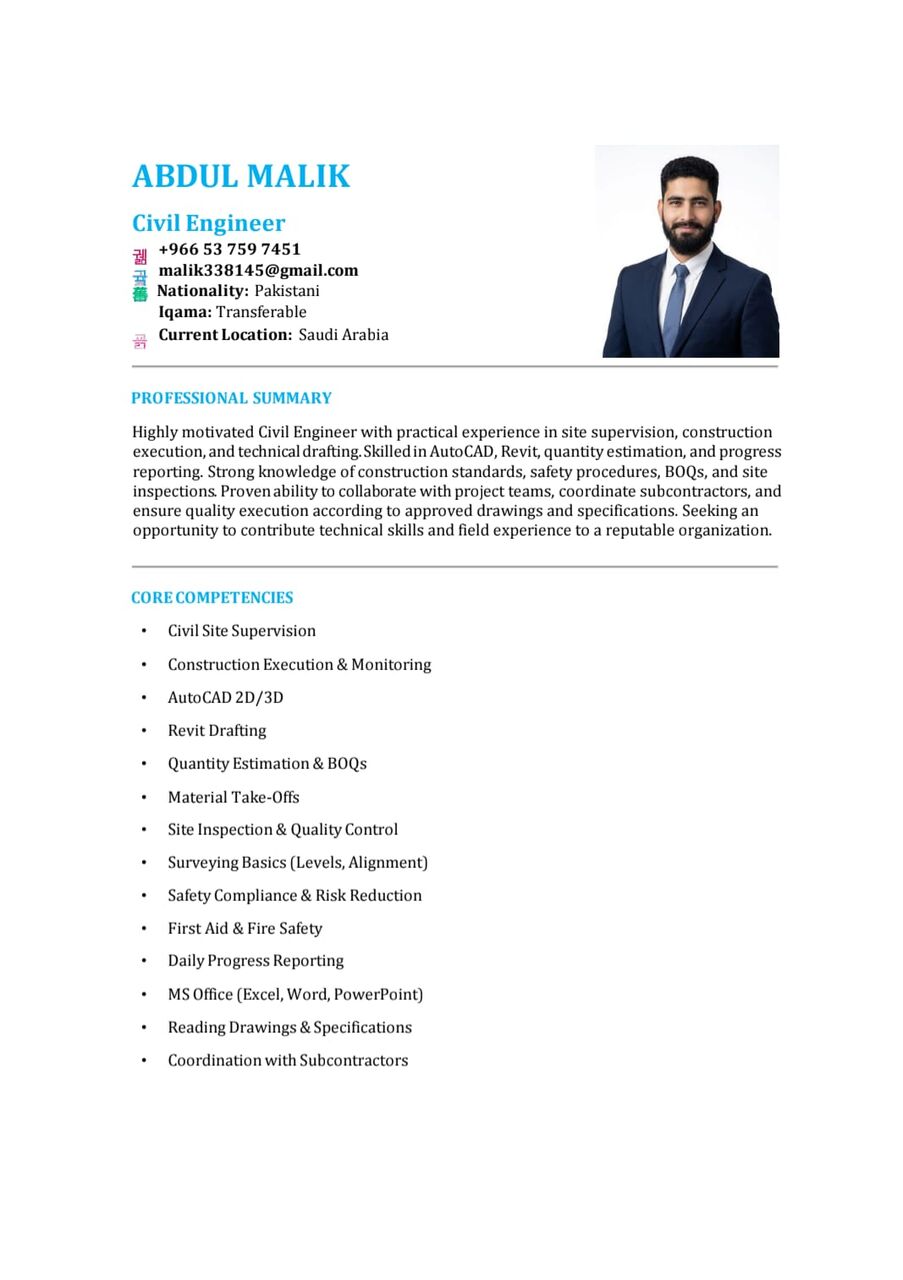 Riyadh, Job Seekers, Civil Site Supervisor/civil Engineer /civil Formen