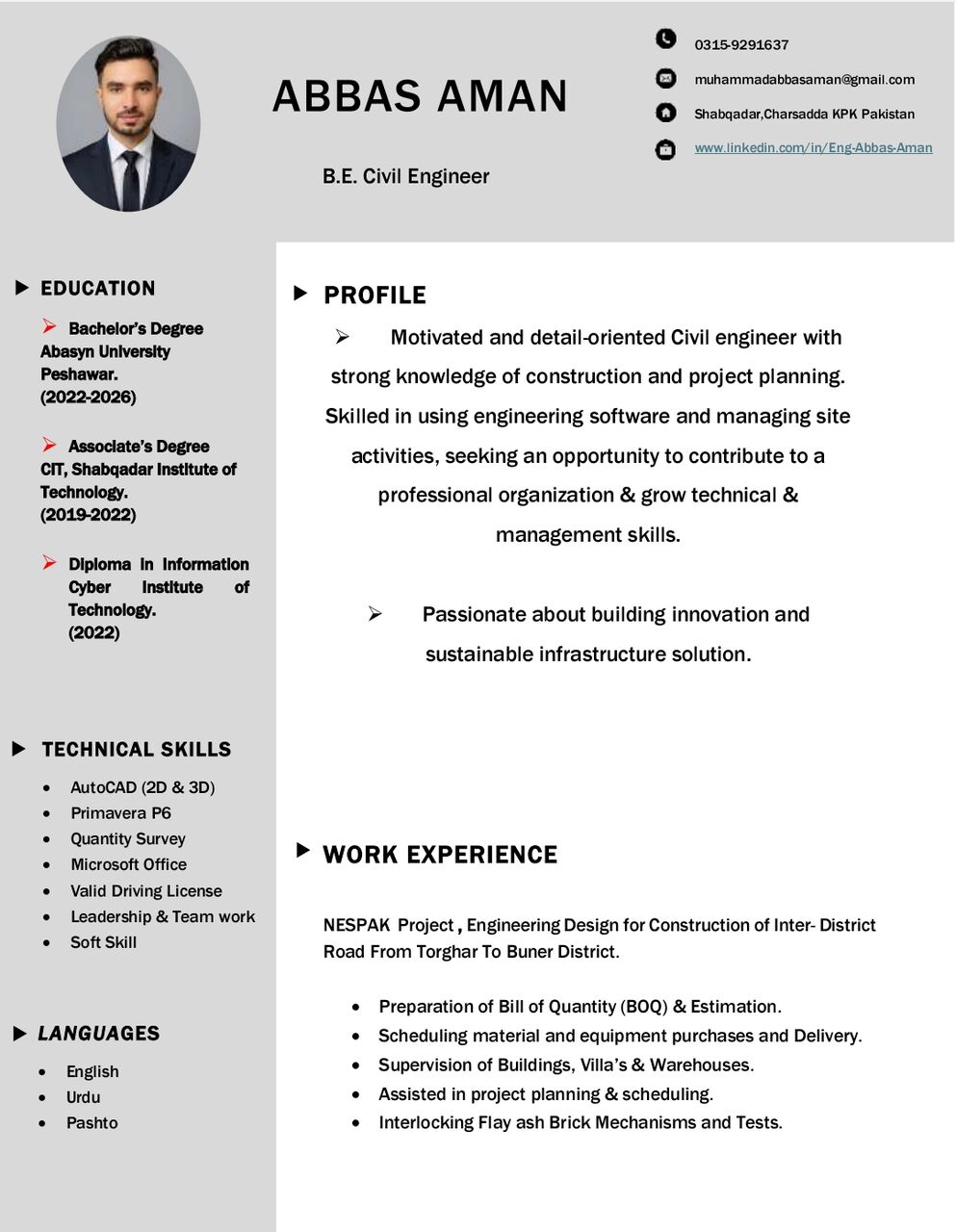 Charsadda, Job Seekers, Civil Engineer