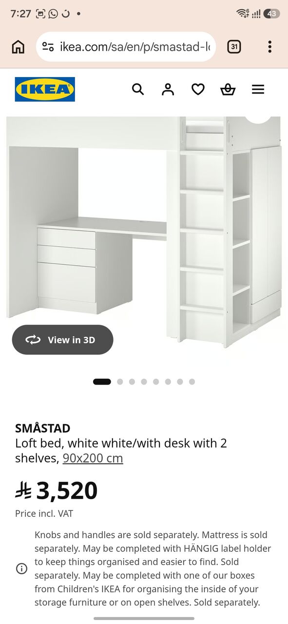 Khobar, Furniture, SAR 700,  Kids Bed With Table And Cupboard