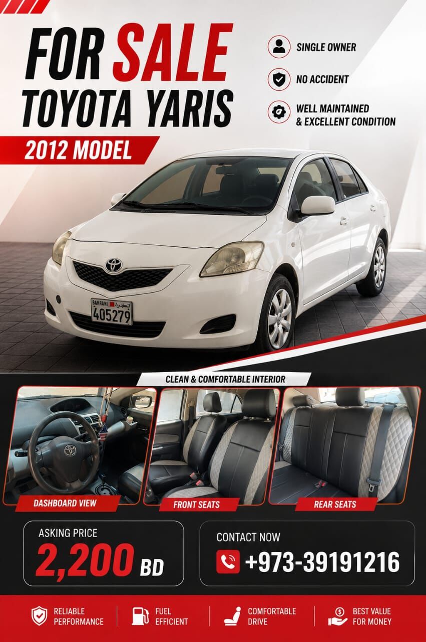 Juffair, Vehicles, Cars & Trucks , BHD 2200,  Toyota Yaris,  2012,  Automatic,  200000 KM,    Model