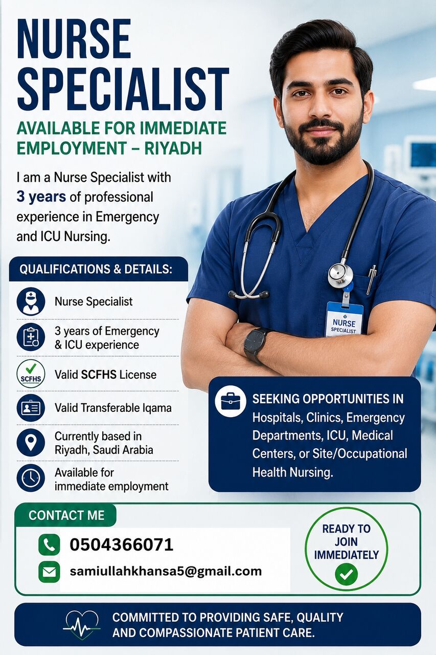 Riyadh, Job Seekers, Nurse Specialist
