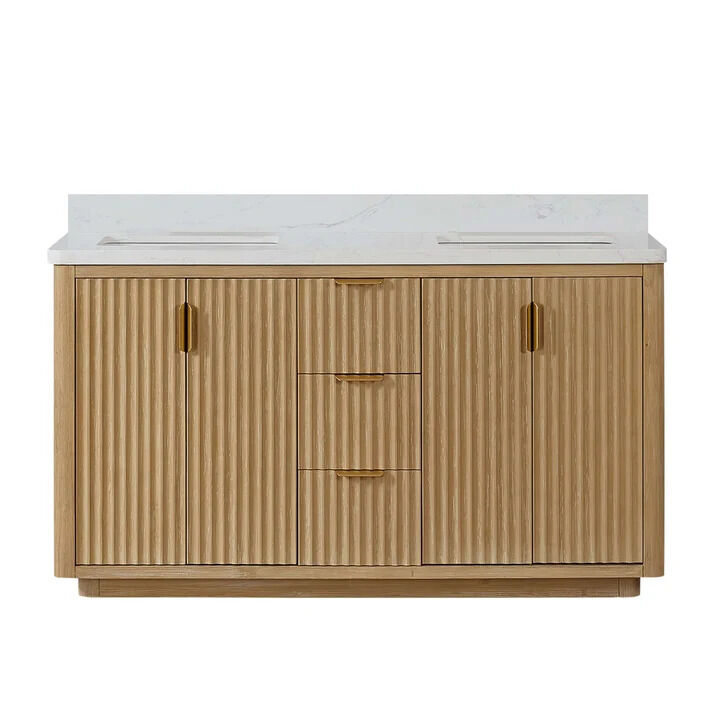 New York, Household, Vinnova, Cádiz 60in. Free-standing Double Bathroom Vanity In Washed Ash Grey With Composit