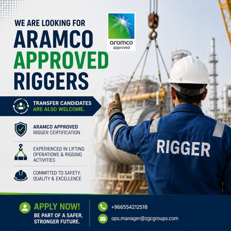 Riyadh, Jobs, Urgent Requirement Aramco Approved Rigger