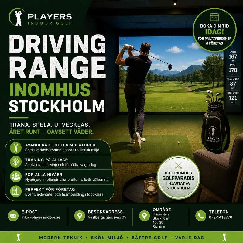 Stockholm, Business, Driving Range Inomhus Stockholm &ndash; Spela Golf Året Runt Hos Players Indoor Golf