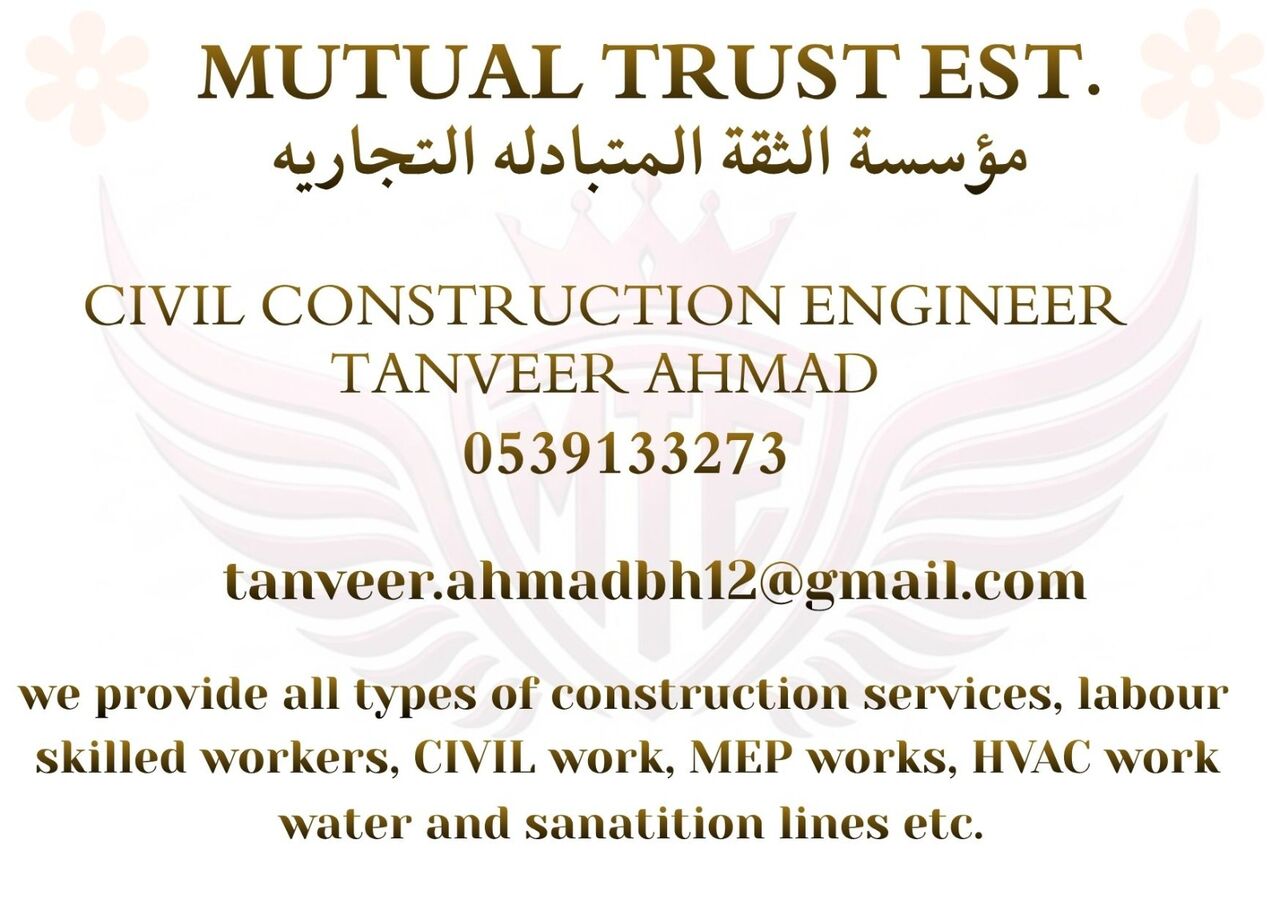 Riyadh, Construction, Labour And Skilled Workers For Construction,MEP, HVAC, Water Connection