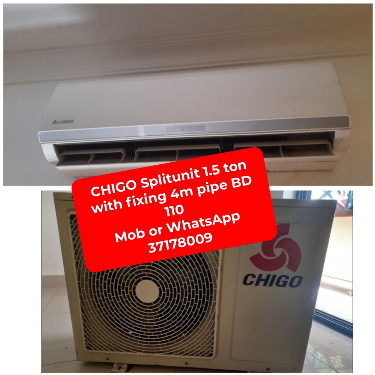 Manama, Air Conditioners, BHD 110,  🌍🌎CHIGO Splitunit 1.5 Ton In Good Condition For Sale With Delivery And Fixing