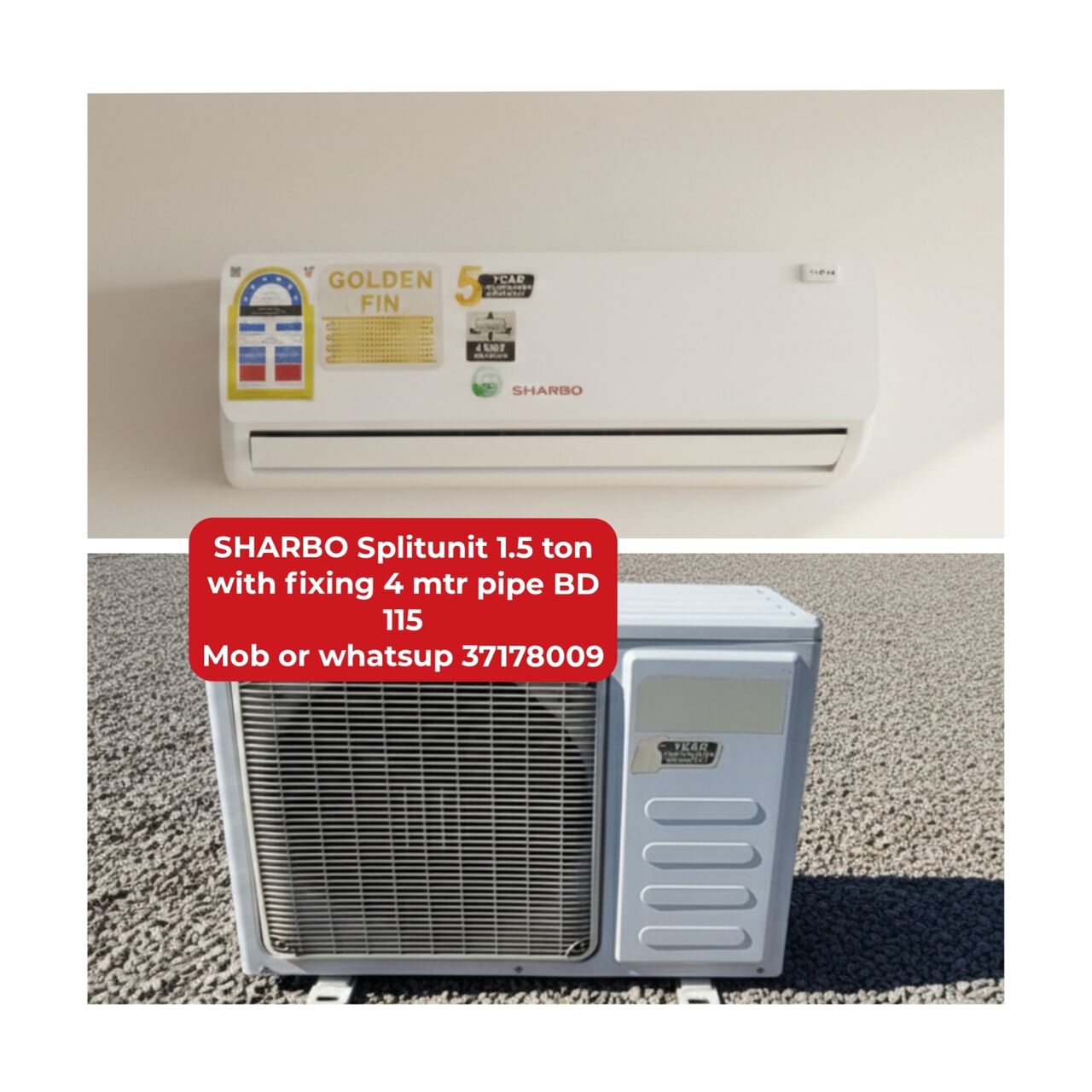 Manama, Air Conditioners, BHD 115,  🌍🌎Saobro Splitunit 1.5 Ton In Good Condition For Sale With Delivery And Fixing