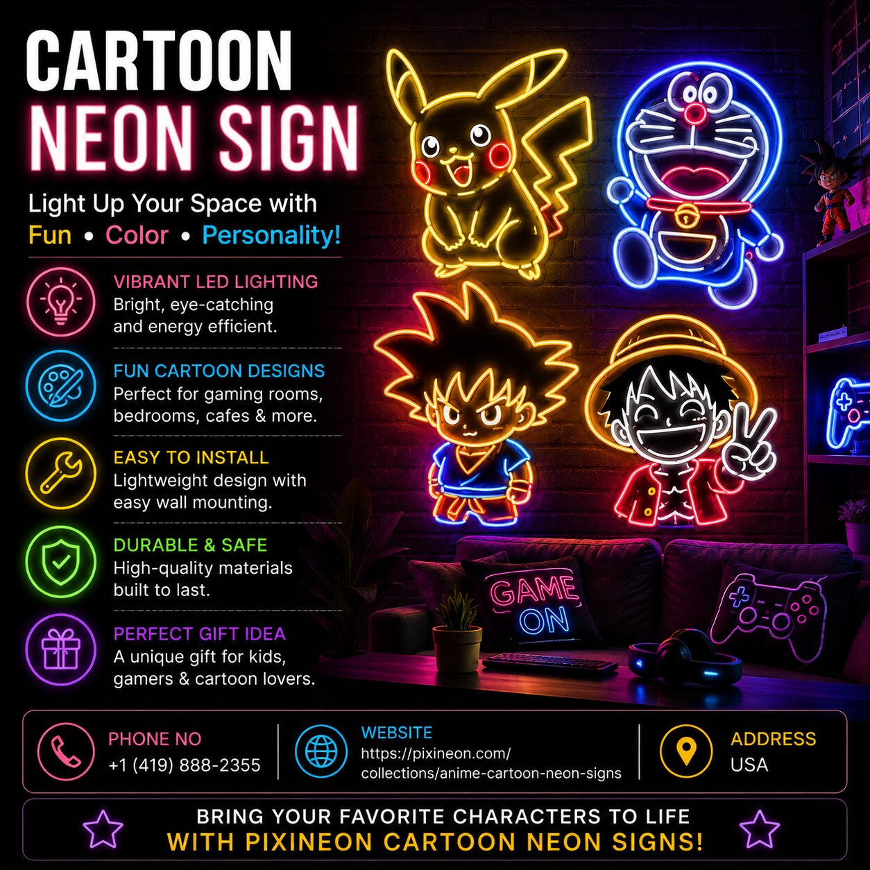 Dallas, Electronics, USD 17660,  Buy Cartoon Neon Sign Online In USA
