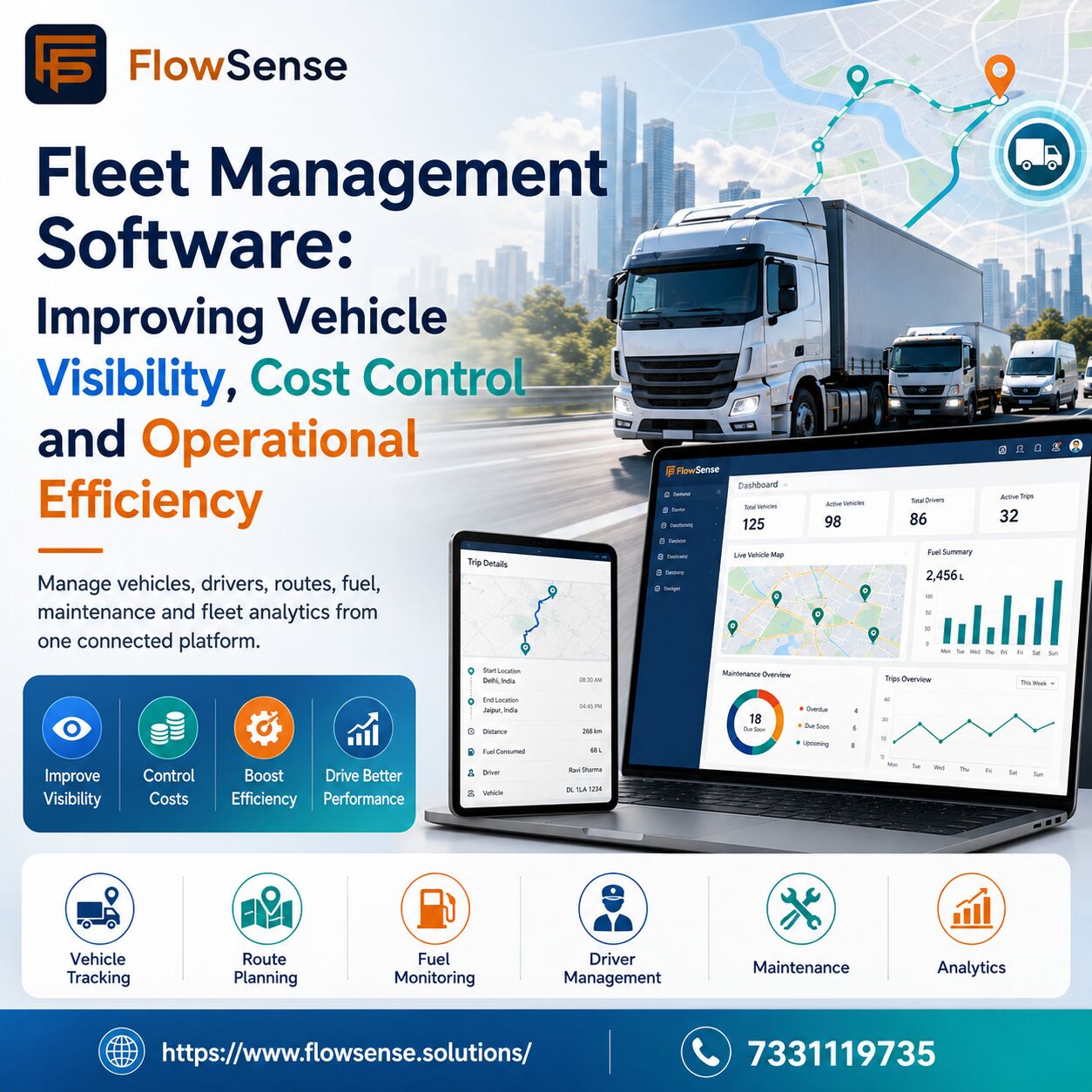 Hyderabad, Software Development, Fleet Management Software &ndash; FlowSense Fleet Solution