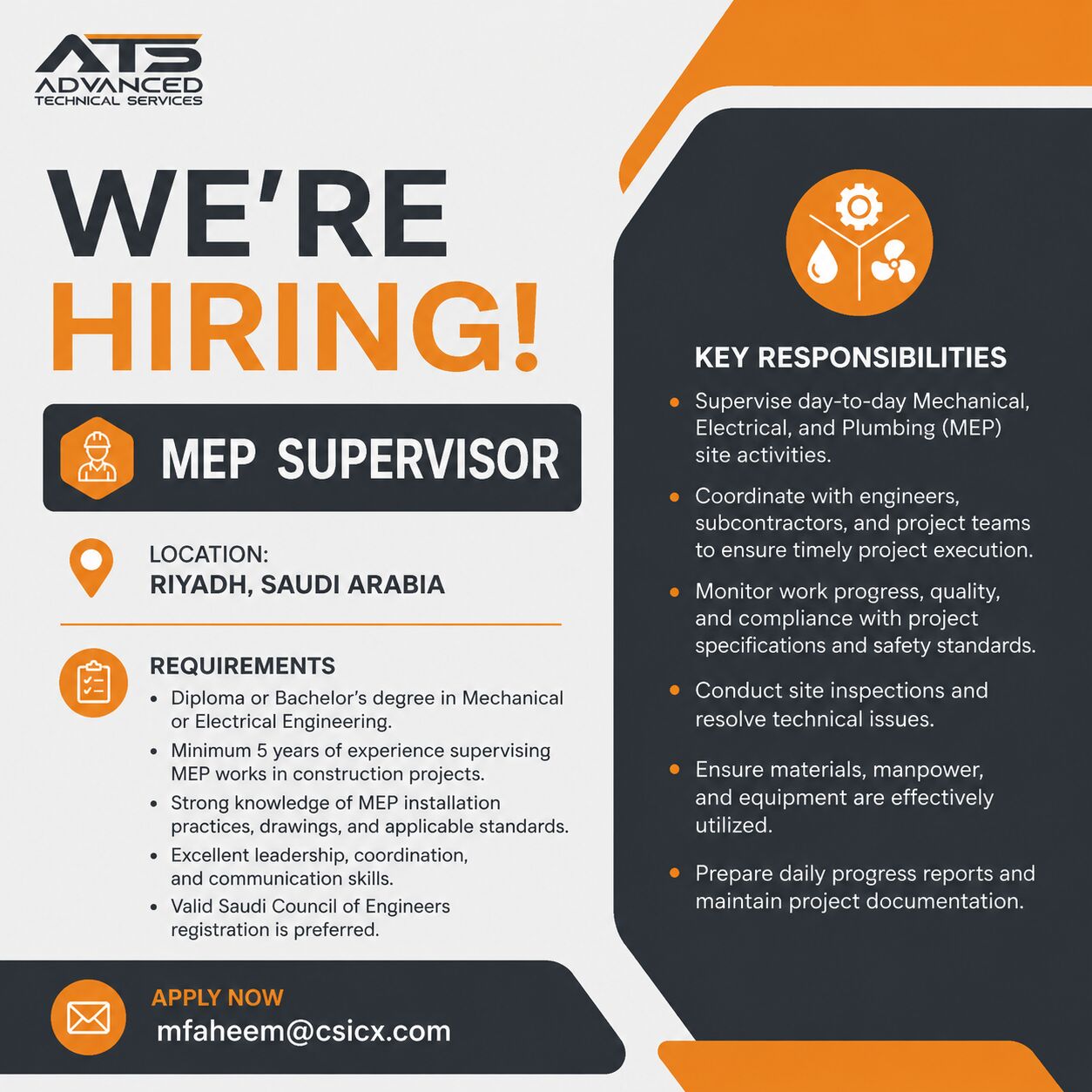 Al Yasmin, Jobs, MEP Supervisor