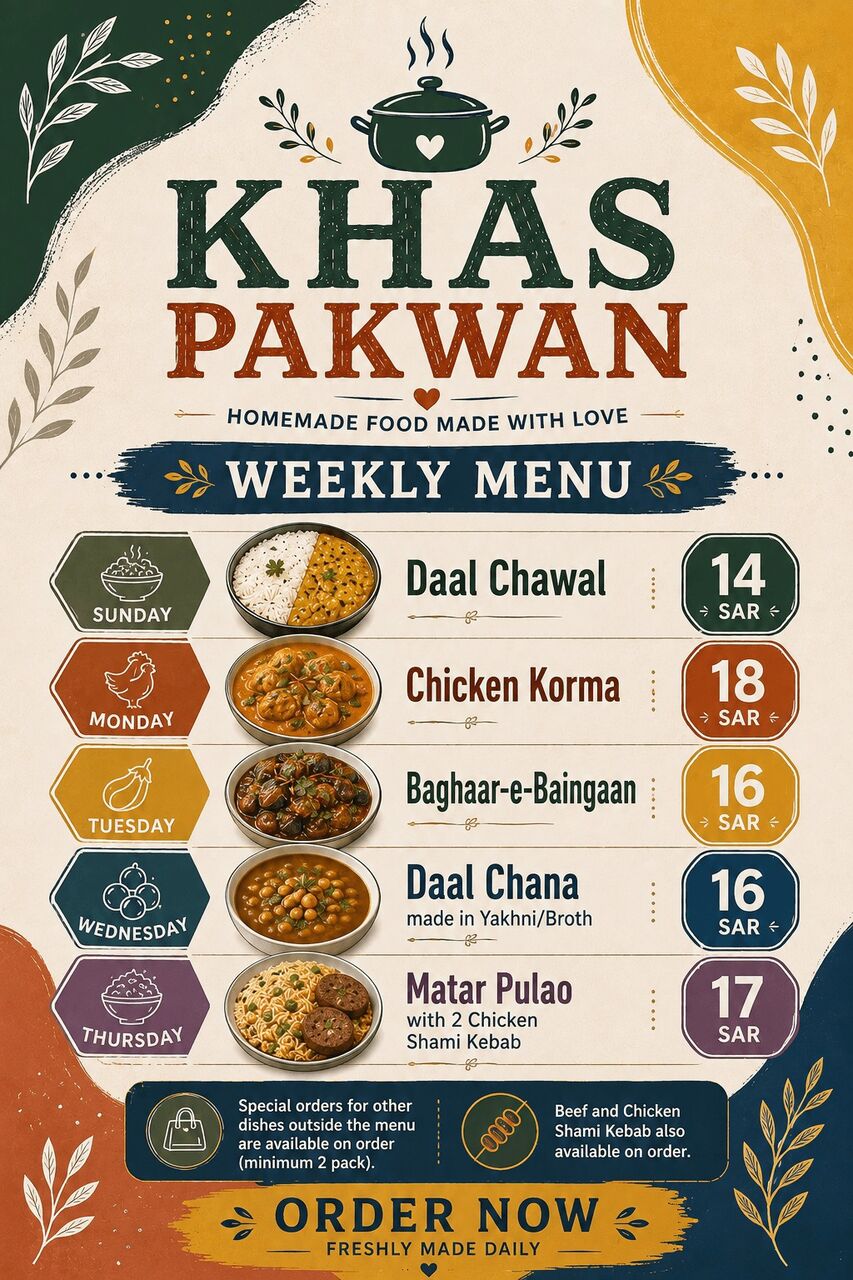 Khobar, Job Seekers, Homemade Food - Weekly Menu - Available