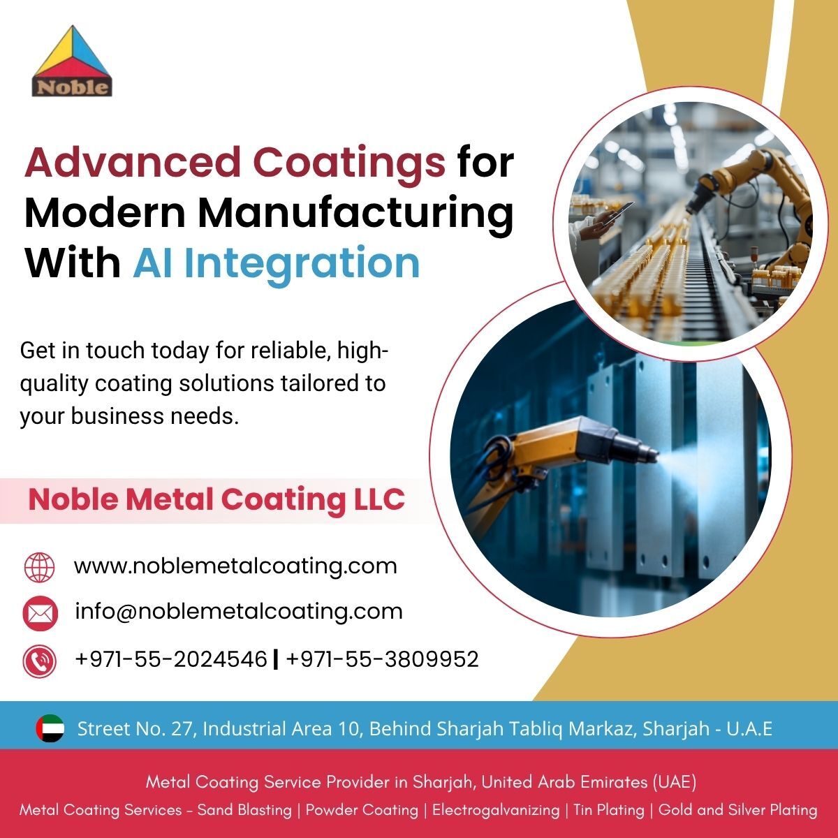 Sharjah, Creative, Advanced Coatings For Modern Manufacturing With AI Integration | Noble Metal Coating LLC