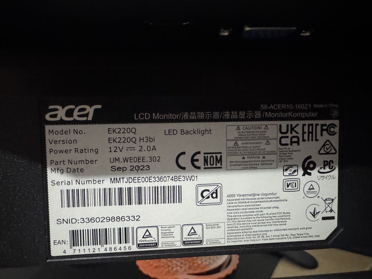 Al Maathar, Computers, SAR 200,  Acer 21Inch Full-HD Gaming Monitor