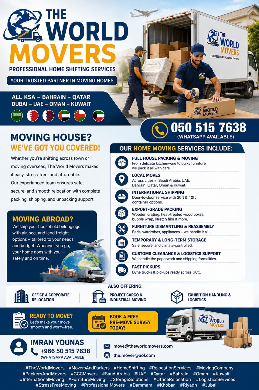 Riyadh, Labor/Moving, The World Movers - HOME SHIFTING▲2▲ALL KSA-BAHRAIN-QATAR▲DUBAI-UAE▲OMAN▲KUWAIT▲(0505157638