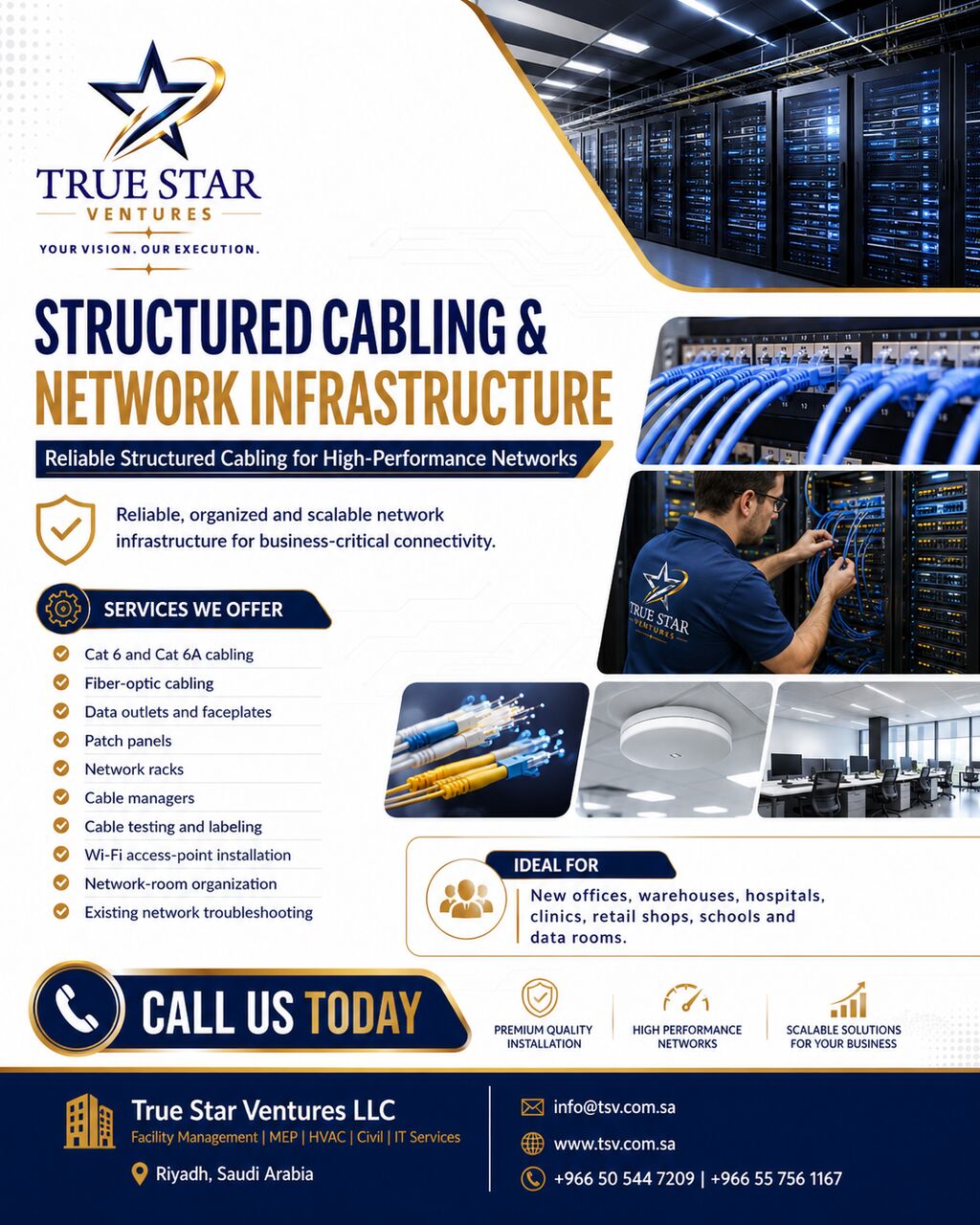 Riyadh, Computer, Cat6, Fiber Optic & Structured Cabling Services