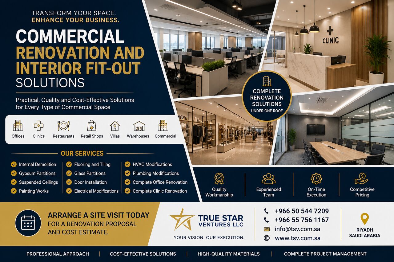 Riyadh, Construction, Office, Clinic & Shop Renovation / Interior Fit-Out Services