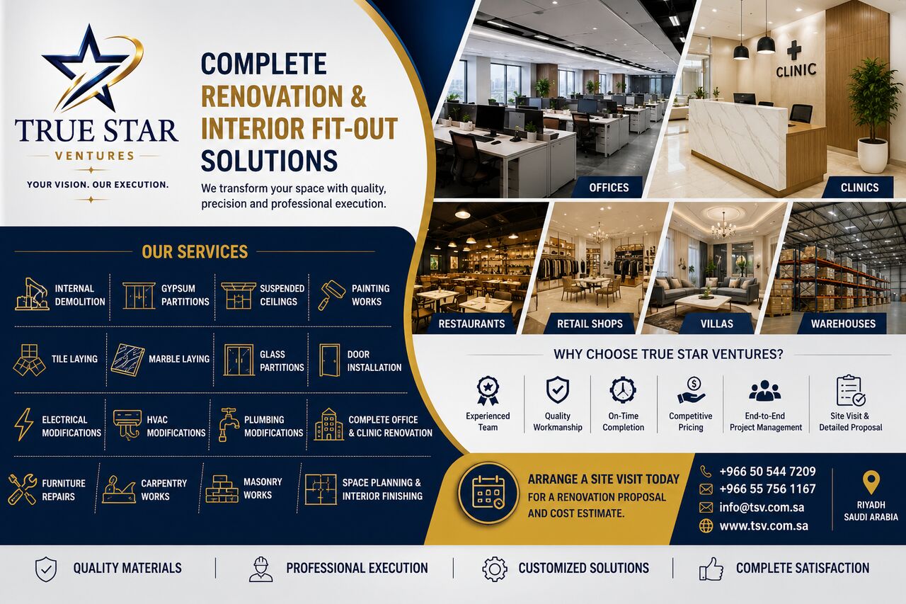 Riyadh, Construction, Office, Clinic & Shop Renovation / Interior Fit-Out Services