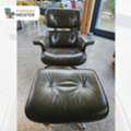 GBP 877,  Eames Style Lounge Chair With Ottoman, Walnut Wood & Leather