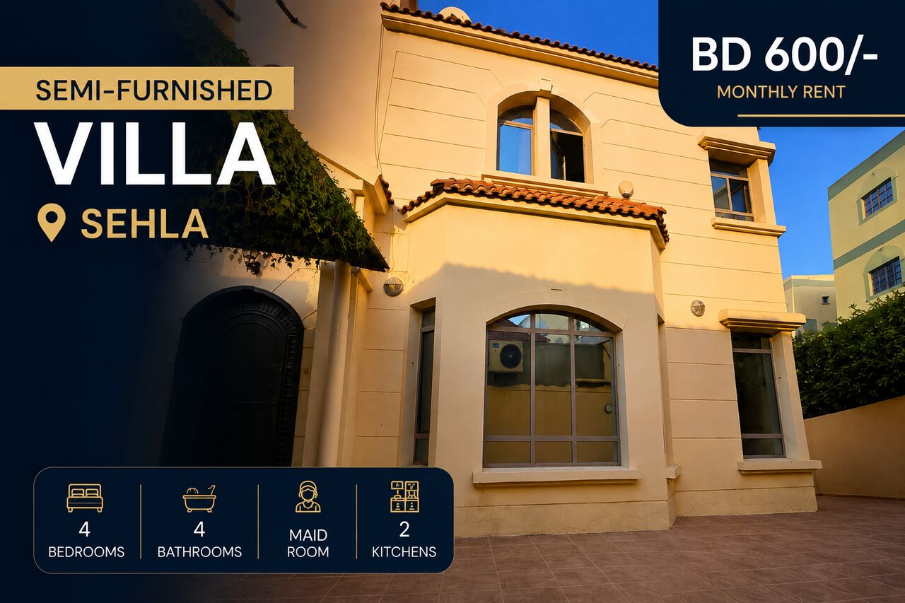 Manama, Apartments, Flats, Houses & Villas, BHD 600/month,  Furnished,  4 BR,  Semi-Furnished Villa For Rent &ndash; Sehla For 600 Bd
