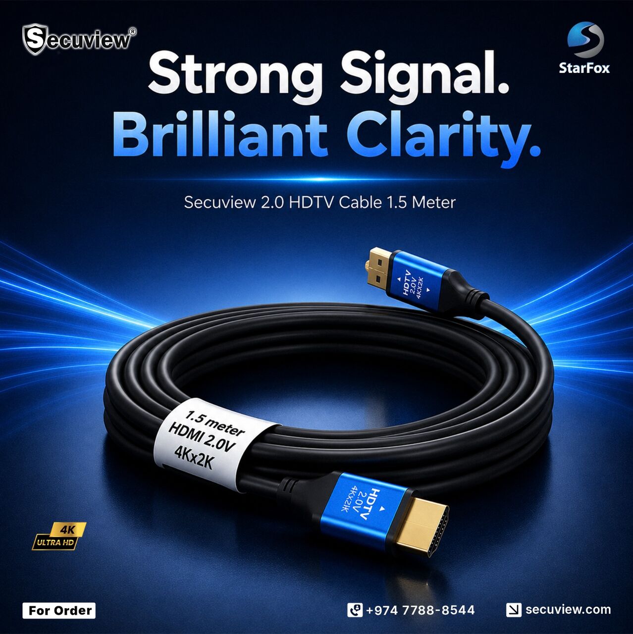 Doha, Electronics, QAR 13,  Secuview 2.0 HDTV Cable 1.5 Meter | High-Quality Connection.