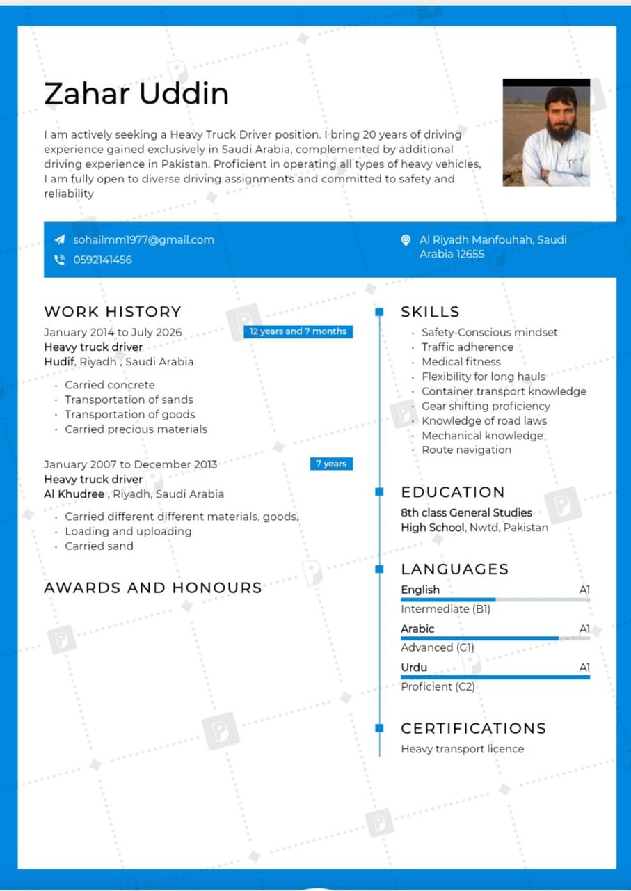 Riyadh, Job Seekers, Looking For Job As Heavy Truck Driver