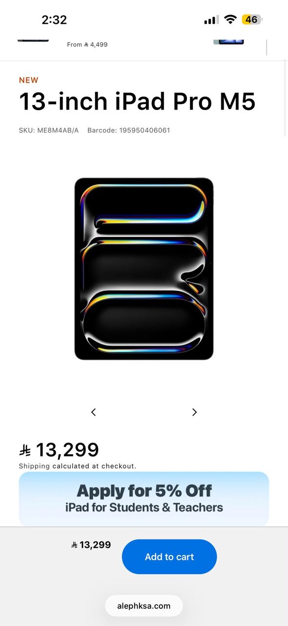 Riyadh, Computers, SAR 10499,  IPad Pro 13‑inch M5 SP Black SSD:2TB Nano-texture Display Glass