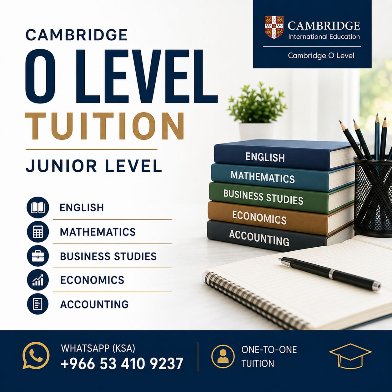 Al Aziziyah, Lessons Offered, Junior O Level Tuition | English &bull; Maths &bull; Business &bull; Economics &bull; Accounts