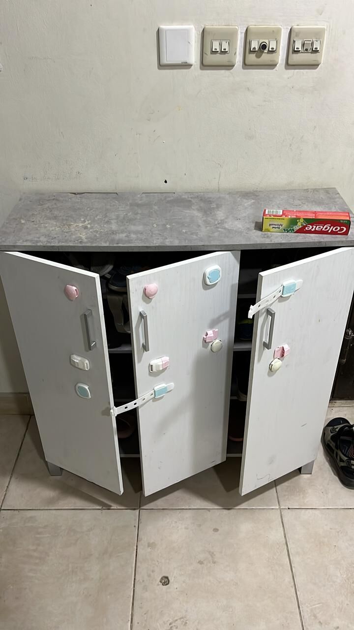 Khobar, Furniture, SAR 50,  3-Door Shoe Cabinet (White With Grey Top)