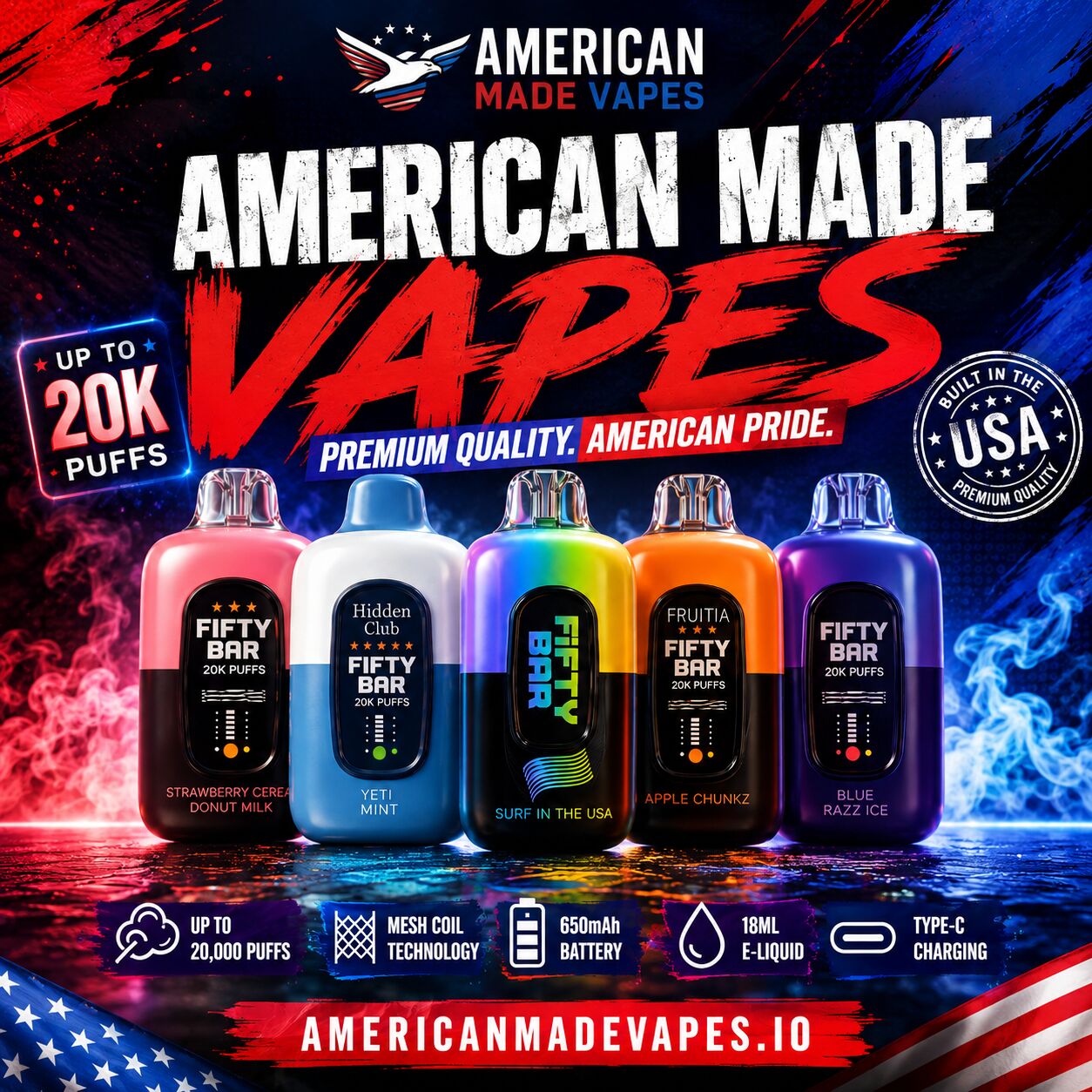 New York, Electronics, USD 8,  Shop Authentic Fifty Bar Disposable Vapes At American Made Vapes