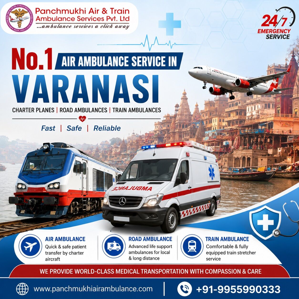 Panchmukhi Air Ambulance Service in Varanasi provides Complete Medical Transport Services 