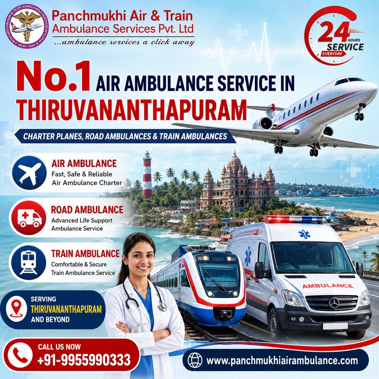 Panchmukhi Air Ambulance Service in Thiruvananthapuram Is Highly Effective For Covering Long Distances without Any Hassle