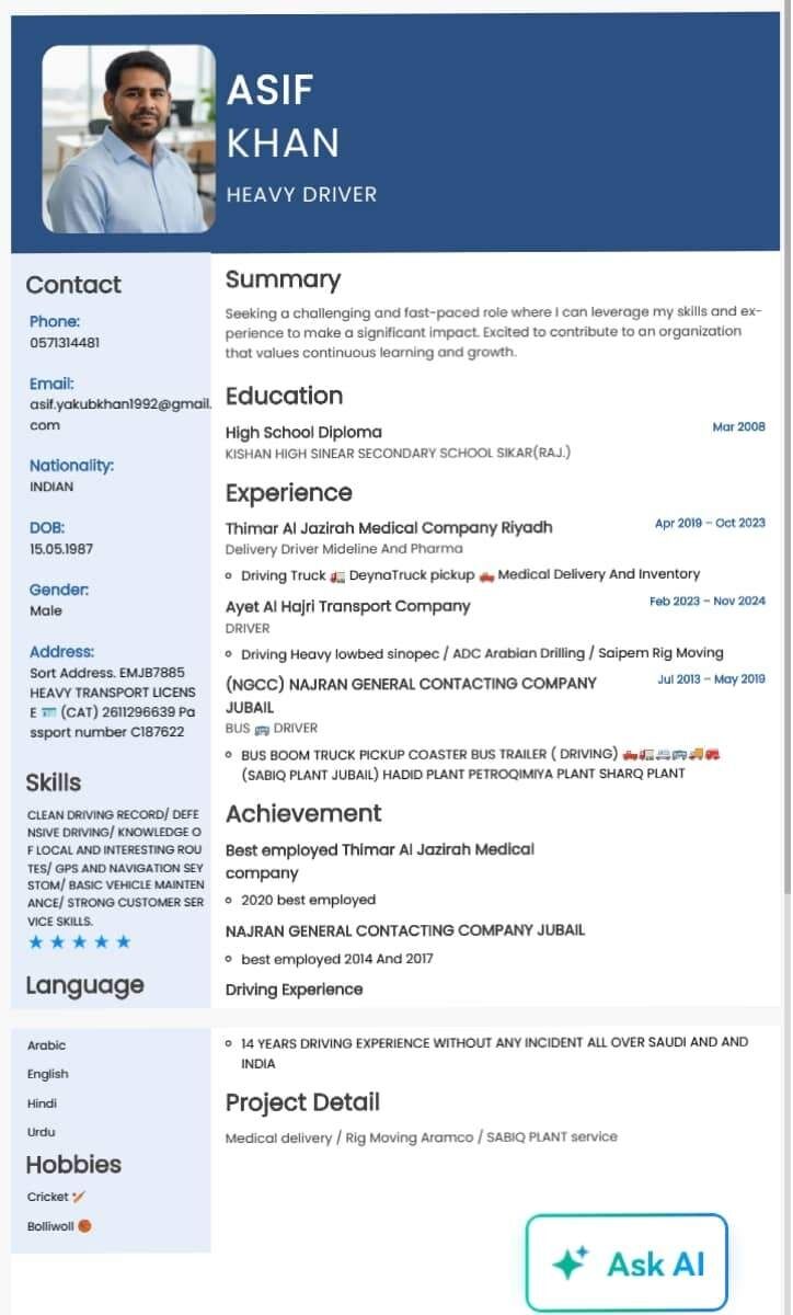 Riyadh, Job Seekers, Am Looking BUS DRIVER Job Good Company
