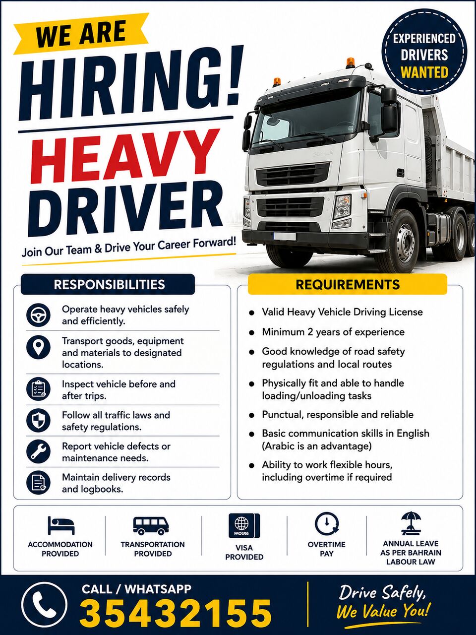 Manama, Jobs, Heavy Drivers