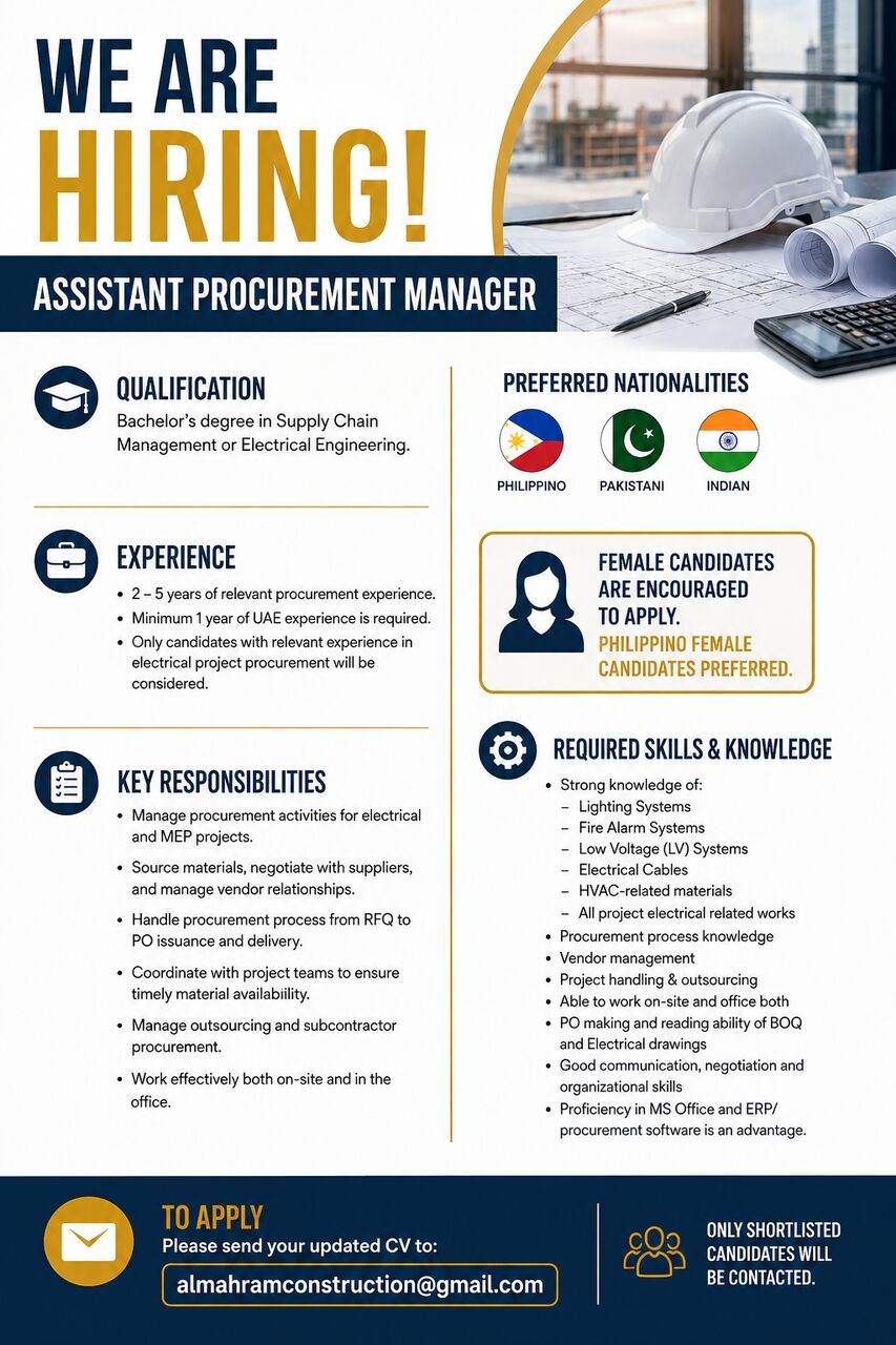 Dubai, Jobs, Assistant Procurement