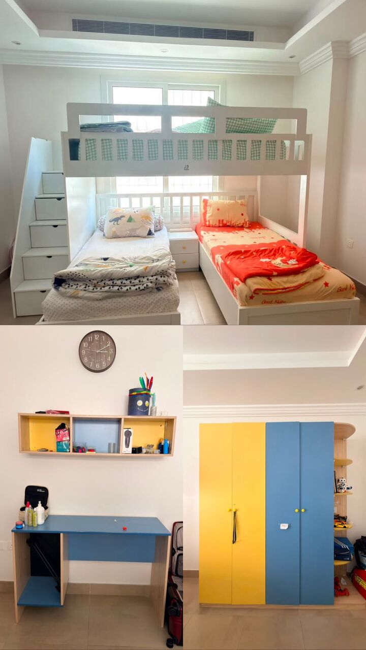 Jeddah, Furniture, SAR 2500,  Complete Kids Bedroom Set &ndash; Triple Bunk Bed, Wardrobe & Study Desk | Excellent Condition