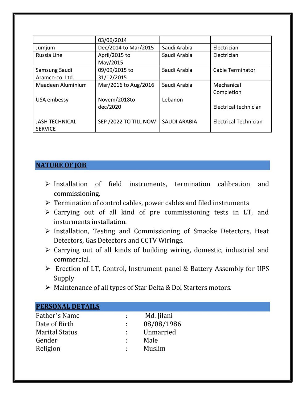 Riyadh, Job Seekers, Electrical Technician And Insturment Technician
