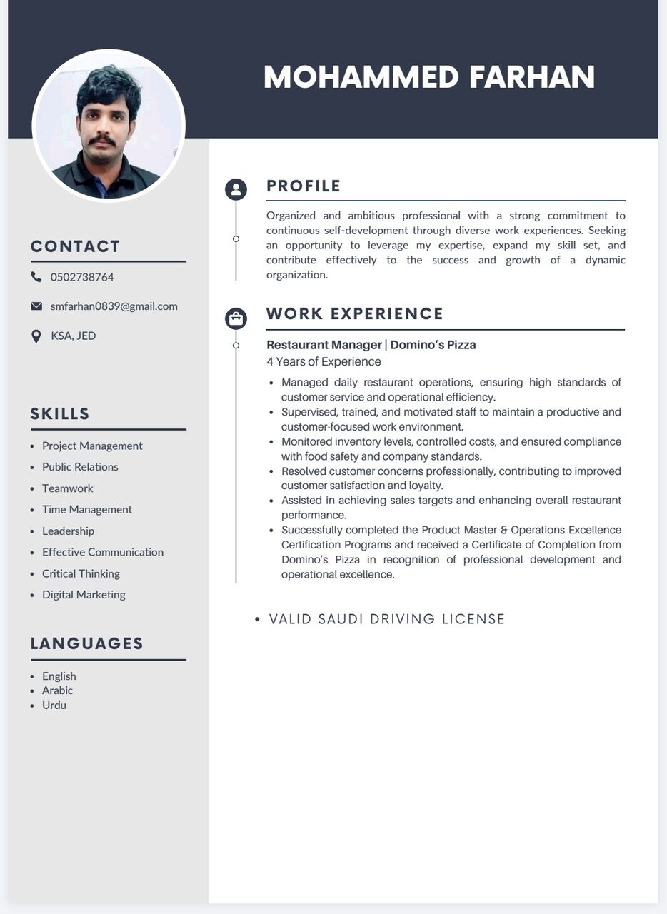 Jeddah, Job Seekers, Restaurant Manger