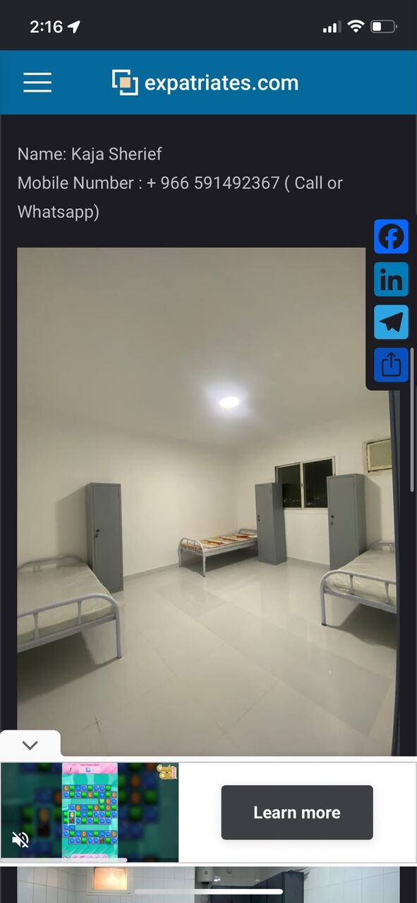 Riyadh, Bedspace For Rent, SAR 650/month,  BED SPACE (NEW FURNISHED)  AVAILABLE -  SAR 650 / MONTHLY