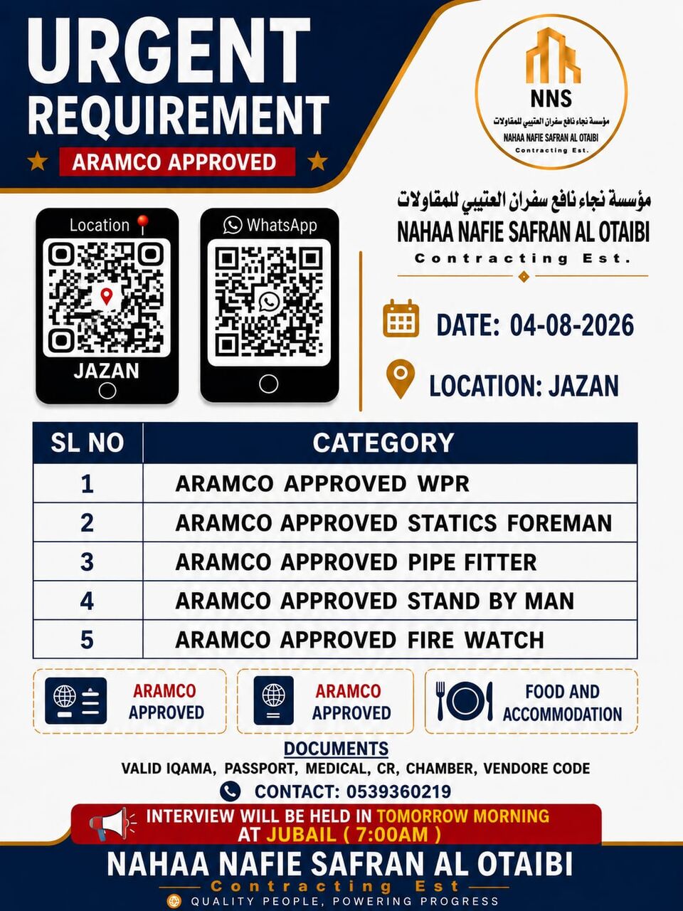 Jubail, Jobs, Aramco Approved WPR