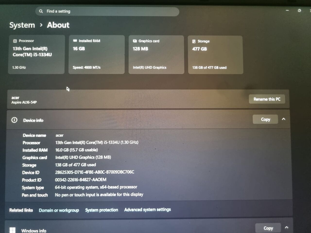 Al Naseem, Tablet Computers, SAR 1250,  Laptop Acer Notebook Ci5