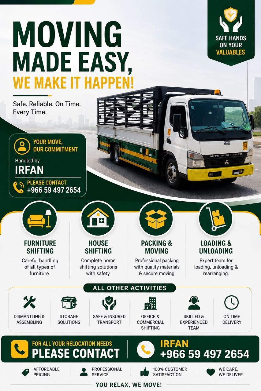 Jubail, Labor/Moving, SHIFTING Aljubail Alkubar Alhasa Riyaz Jaddah Makkah Madinah 24/7 Hour