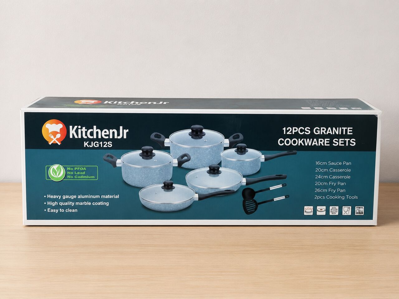 Riyadh, Household Items, SAR 100,  Used KitchenJr KJG12S 12-Piece Granite Cookware Set And Oven Heat-resistant Tray For Sale