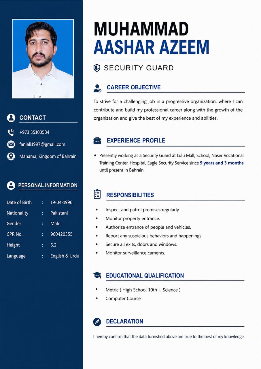 Manama, Job Seekers, Security Guard