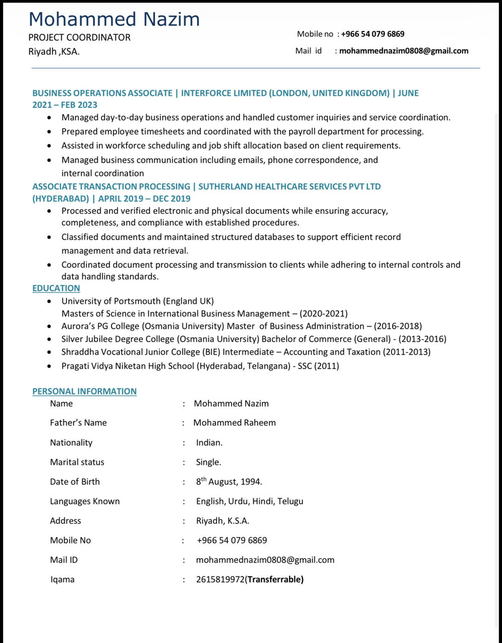 Riyadh, Job Seekers, Project Coordinator