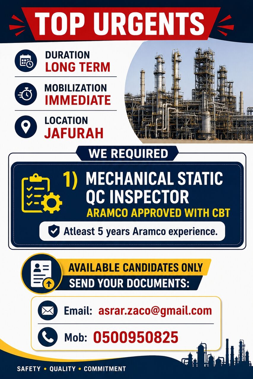 Riyadh, Jobs, Mechanical Static Qc Inspector