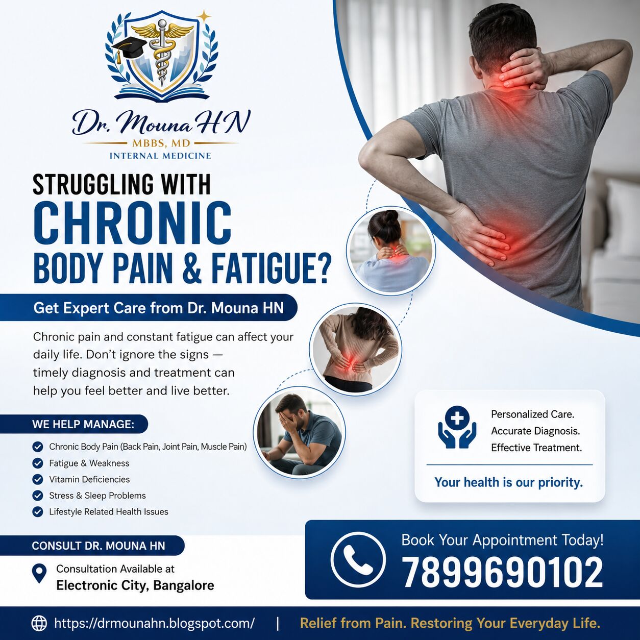 Bangalore, Health, Struggling With Chronic Body Pain & Fatigue? Get Expert Care From Dr. Mouna HN