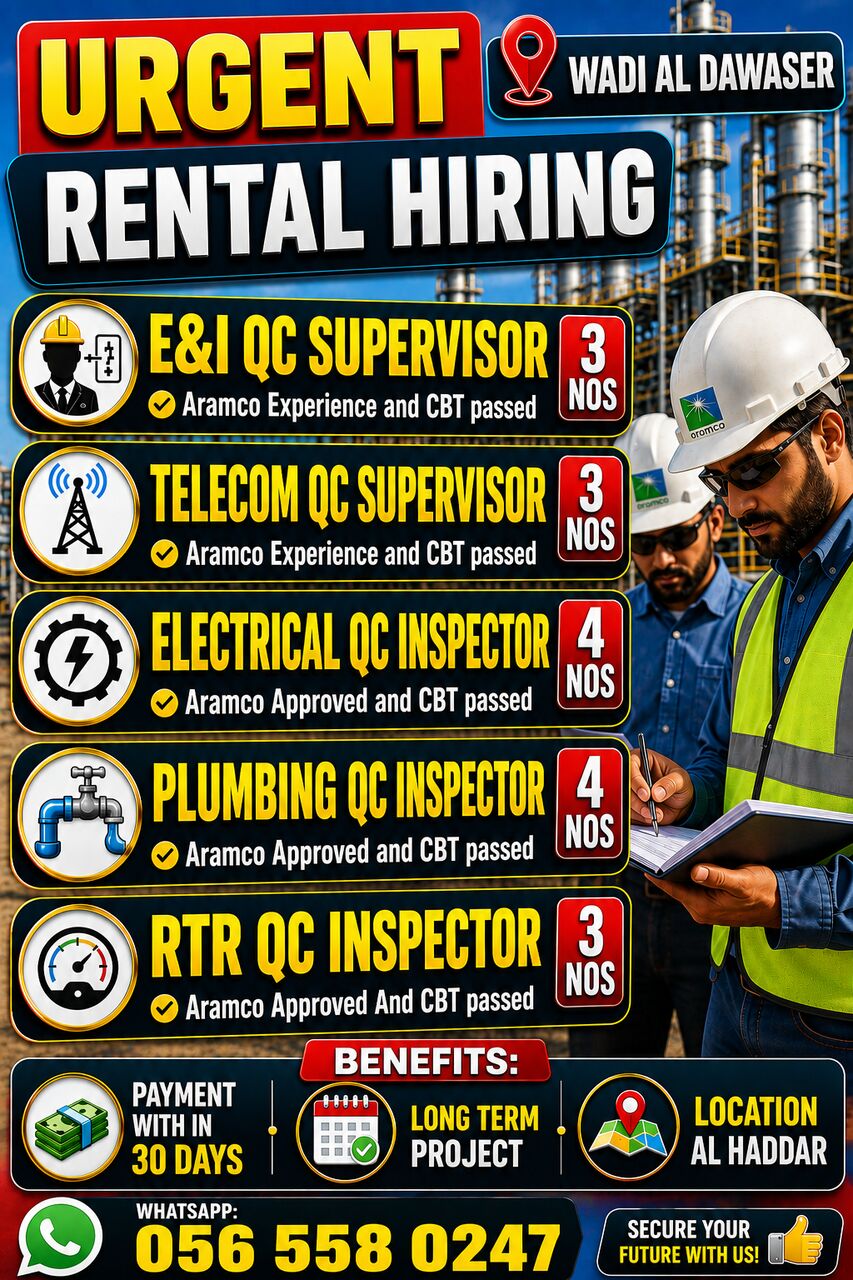 Riyadh, Jobs, Urgent Rental Hiring Qc Team
