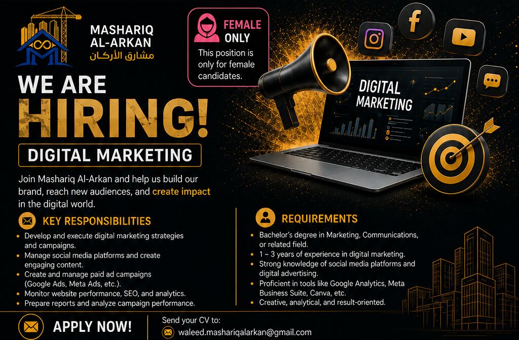 Jeddah, Jobs, We Are Hiring Digital Marketing Executive | Pakistani Female Only