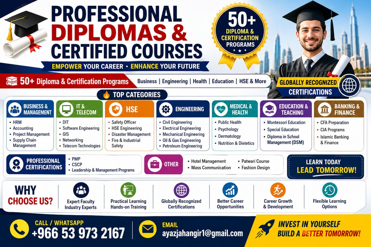 Riyadh, Career Counseling, @!  PROFESSIONAL DIPLOMAS & CERTIFIED COURSEs